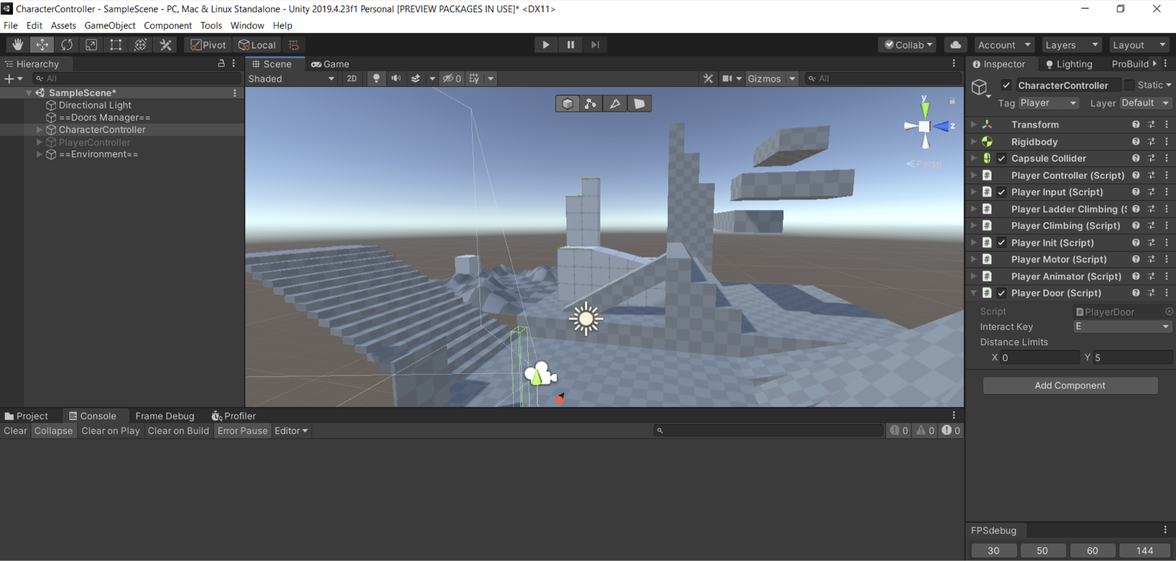 Character Controller testing scene & FPS debugger